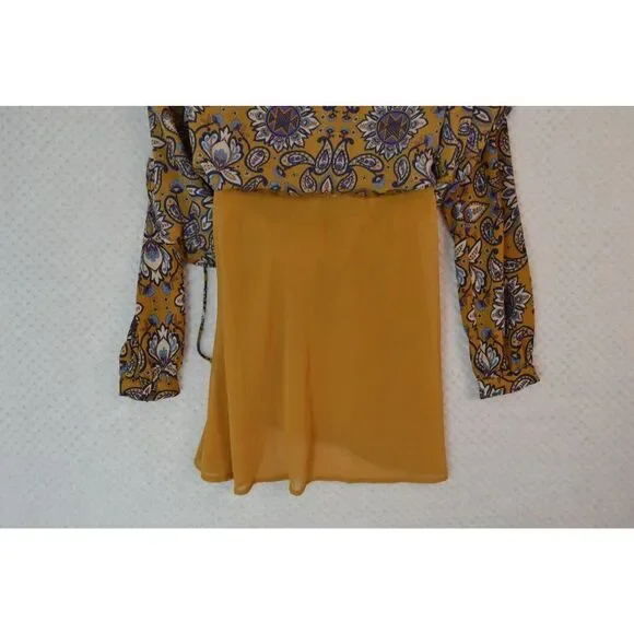 Everly Anthro Women's Small Gold Fit & Flare Long Sleeve Paisley Print Dress - Picture 14 of 16